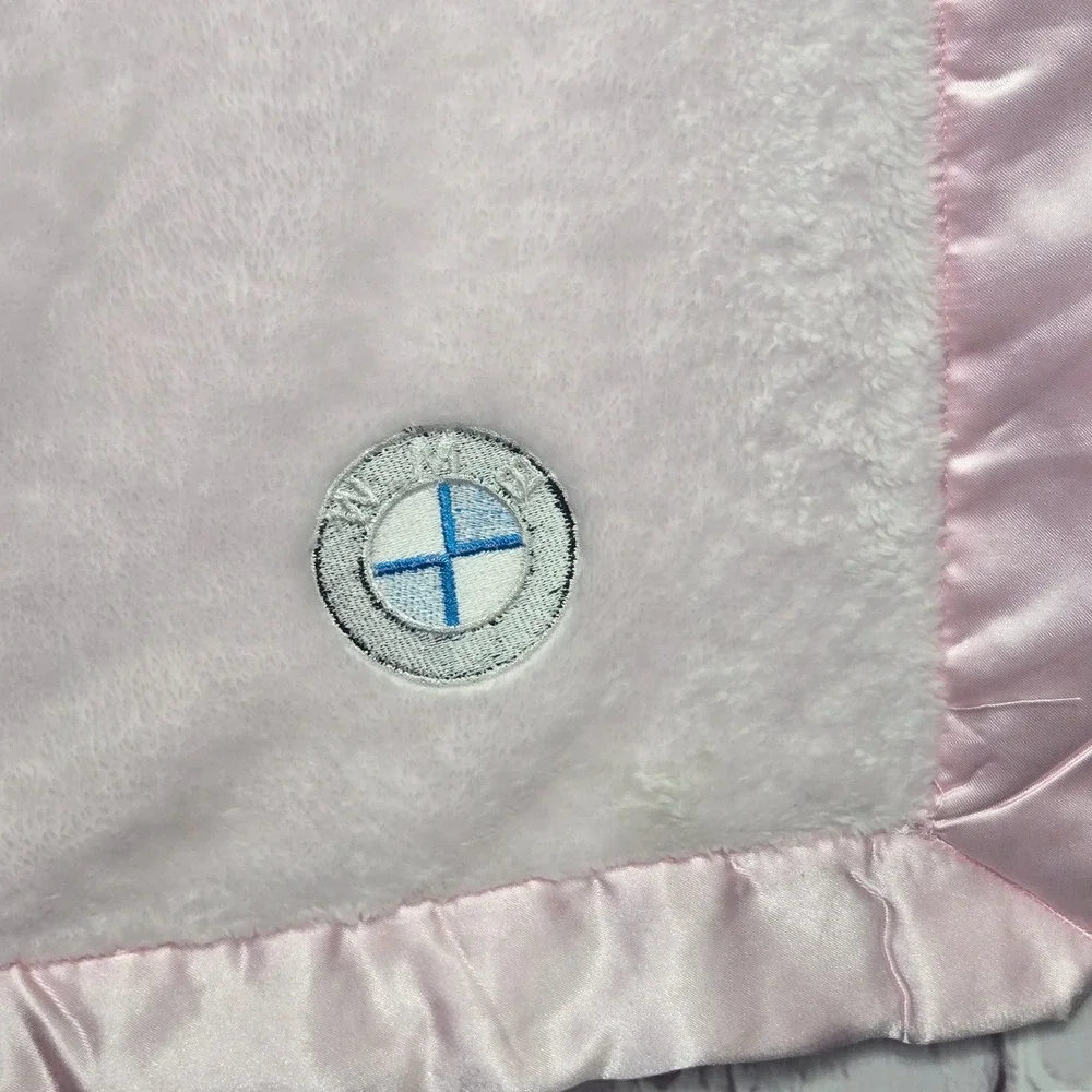 Terrytown BMW Baby Blanket Pink Plush Fleece Satin Trim Embroidered Logo 30x40